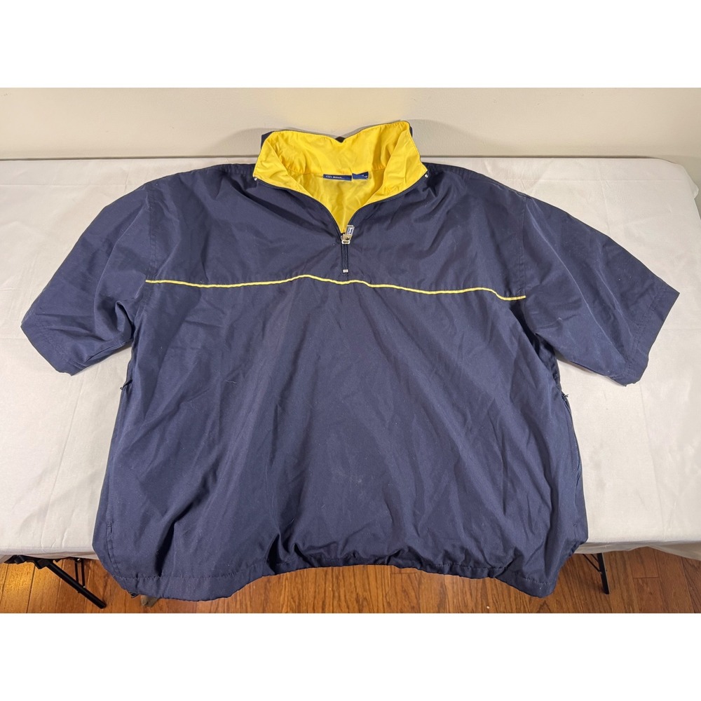 PGA Tour Mens Navy Blue Yellow Short Sleeve Pullover Golf Windbreaker Size M